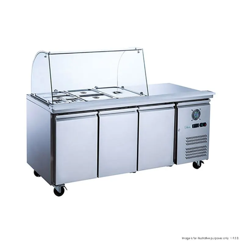 Ex-Display FED-X Three Door Salad Prep Fridge with Curve Glass Top - XTHP3100SALGC-NSW2161