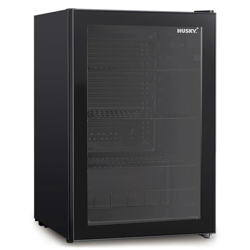Husky 130L Indoor Bar Fridge With Anti-Condensation Glass Door in Black (HUS130HDBLK)