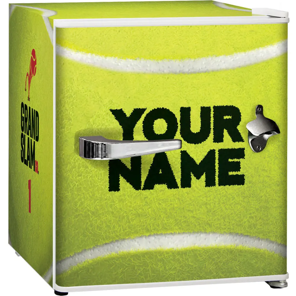 Retro Tennis Ball Vintage Mini Bar Fridge With Opener - Add Your Own Name - Model BC46W-TENNIS