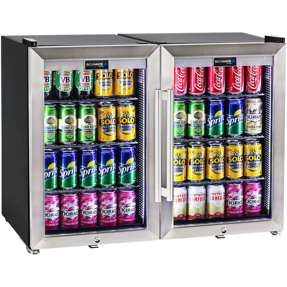 AAA Schmick Tropical Triple Glazed Outdoor 2 Glass Door Alfresco Bar Fridge 140 Litre - Model HUS-SC70-SS-COMBO