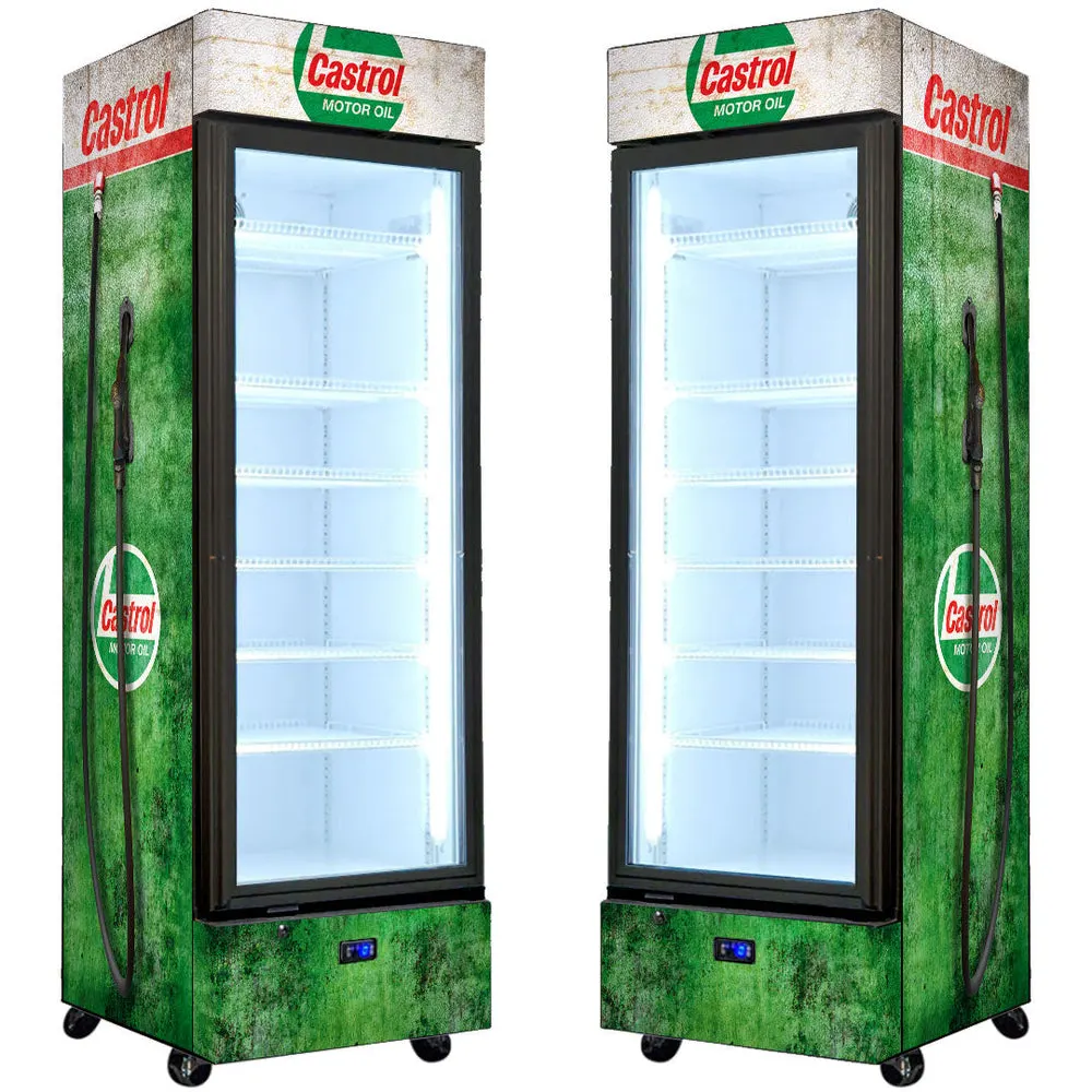 Castrol Fuel Pump Upright Quiet Running Black Glass Door Bar Fridge - Model SC372-CASTROL