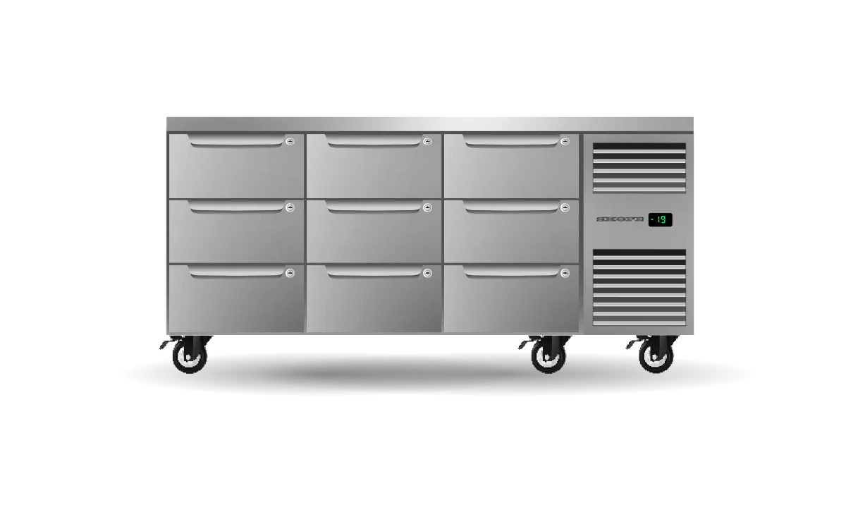Skope ProSpec 9 Drawer, 3 Bay, Underbench GN1/1 Right Hand Freezer - PG11.UBF.3.D9.RH
