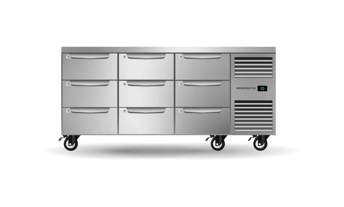 Skope ProSpec 9 Drawer, 3 Bay, Underbench GN 1/1 Right Hand Fridge - PG11.UBR.3.D9.RH